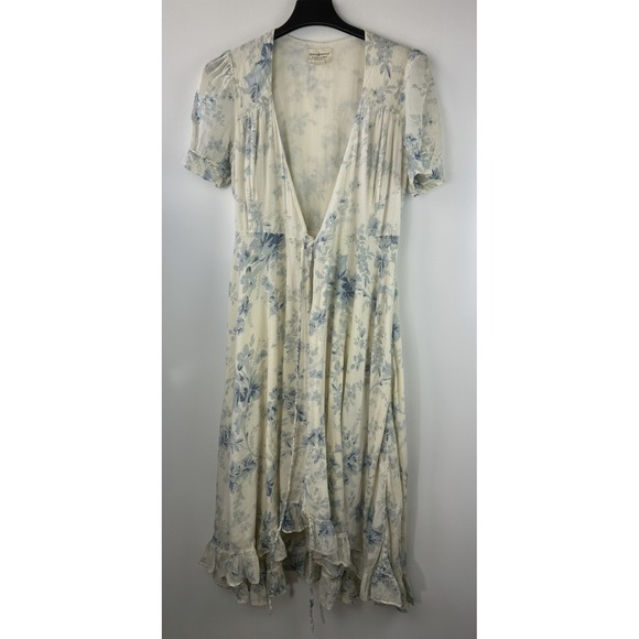 Ralph Lauren Denim & Supply Wrap Dress Blue Cream Floral Ruffle Cotton Large - Picture 3 of 15